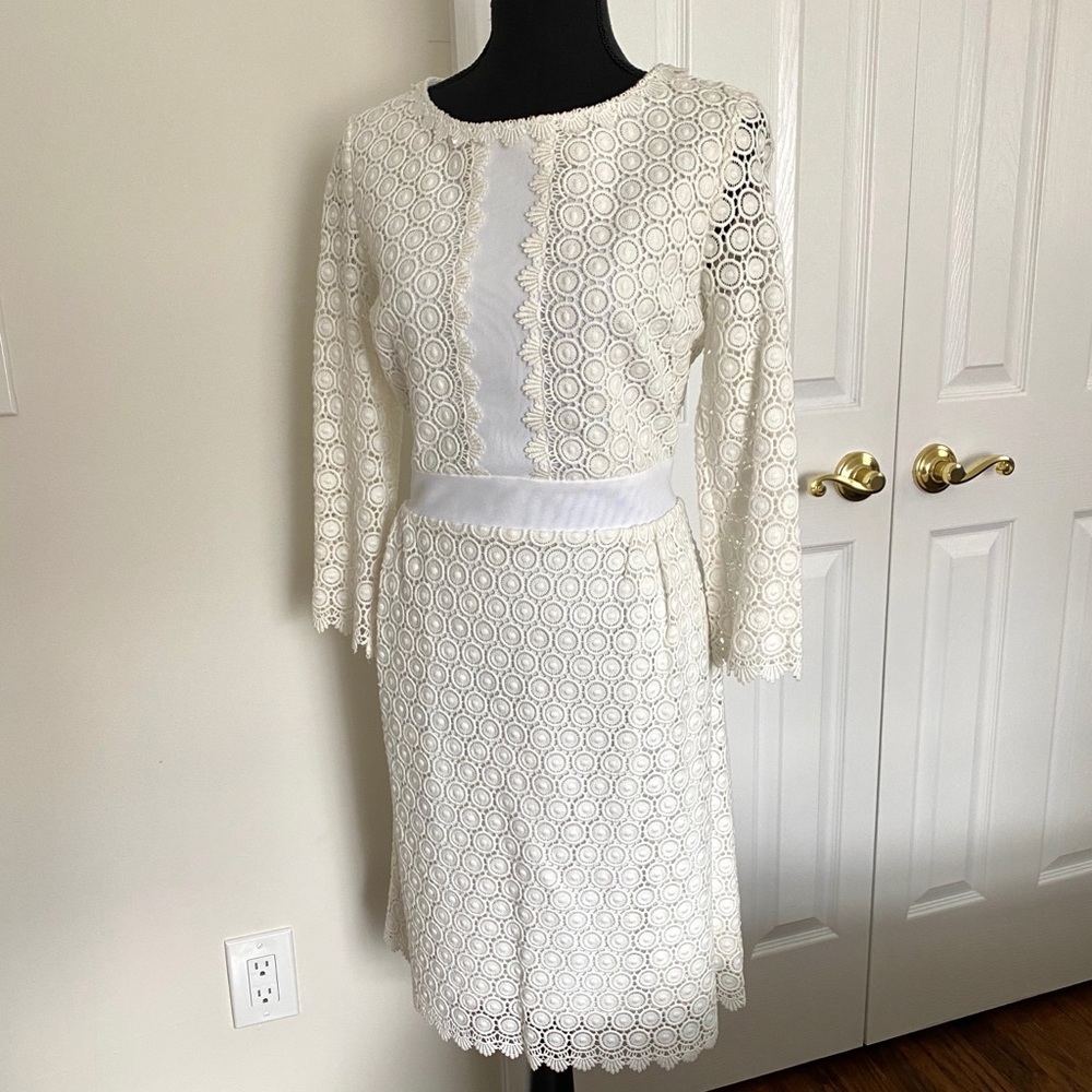 DVF White Lace Eyelet Dress with Mesh Panel